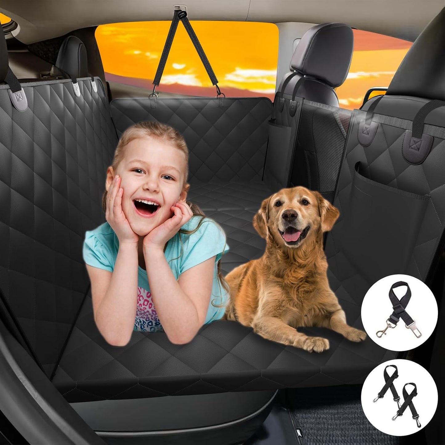 Back Seat Extender for Dogs,Large Space Dog Car Seat Cover,Hard Bottom Dog Car Seat Cover for Back Seat,Study Dog Hammock for Car Support 181Kg,Easy to Install for Cars Trucks Suvs Black