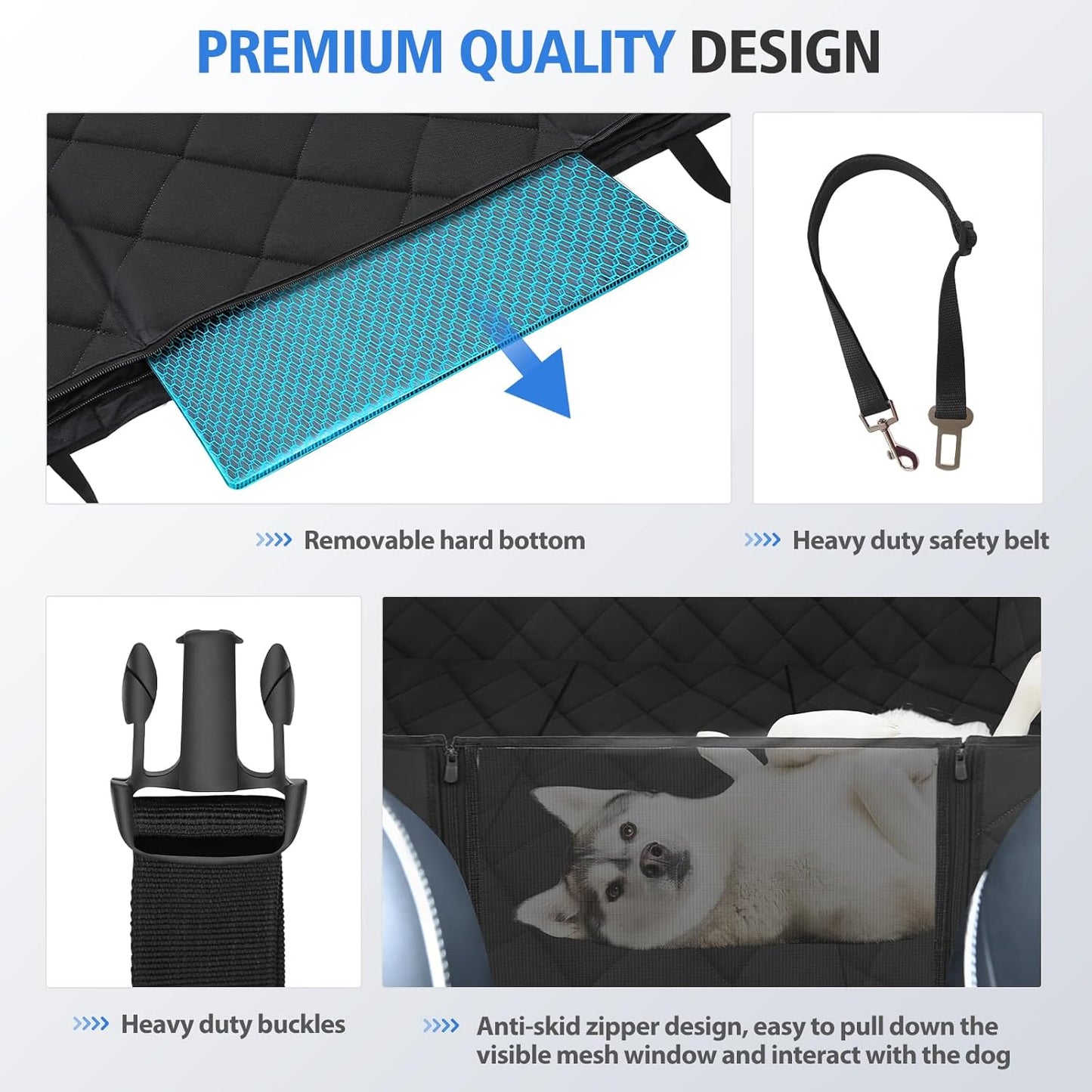 Back Seat Extender for Dogs,Large Space Dog Car Seat Cover,Hard Bottom Dog Car Seat Cover for Back Seat,Study Dog Hammock for Car Support 181Kg,Easy to Install for Cars Trucks Suvs Black